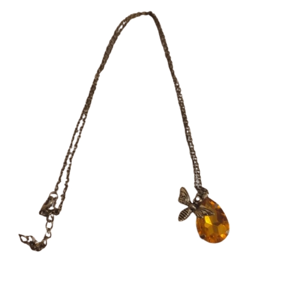 Bee Necklace Faux Gemstone Pendant Necklace Silver Plated Fashion
